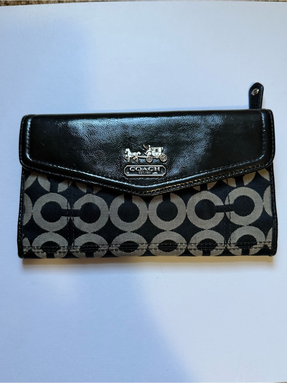 Coach Black and Gray Signature Canvas Continental Wallet